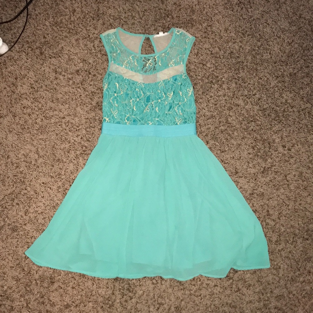 turquoise floral dress with open back